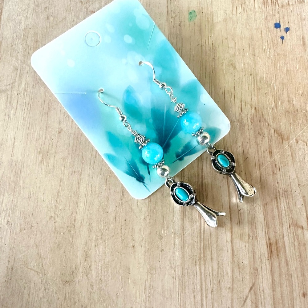 Hand Crafted Artisan Beaded Earrings with blue Accents